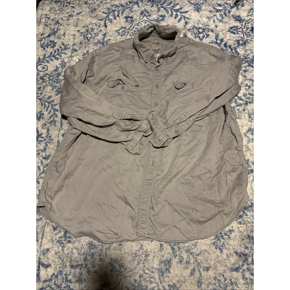 Carhartt FR Button Up Shirt Men's 3XL Flame Resistant Gray Long Sleeve CAT 2